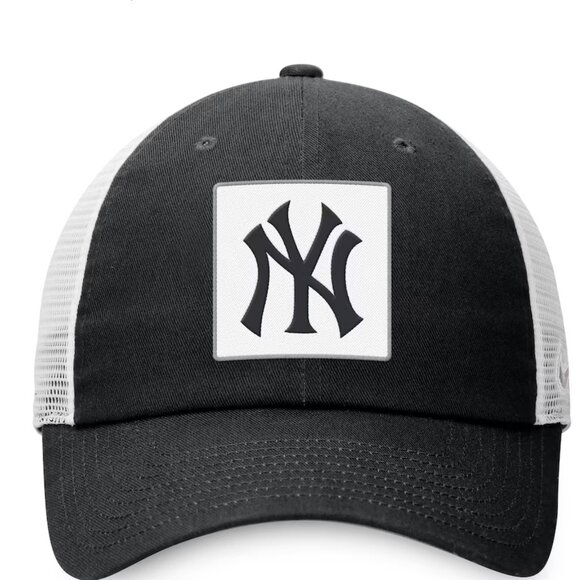 NEW Nike Swoosh New York Yankees Mens Black Rise Adjustable Trucker Hat M/L - Picture 3 of 5